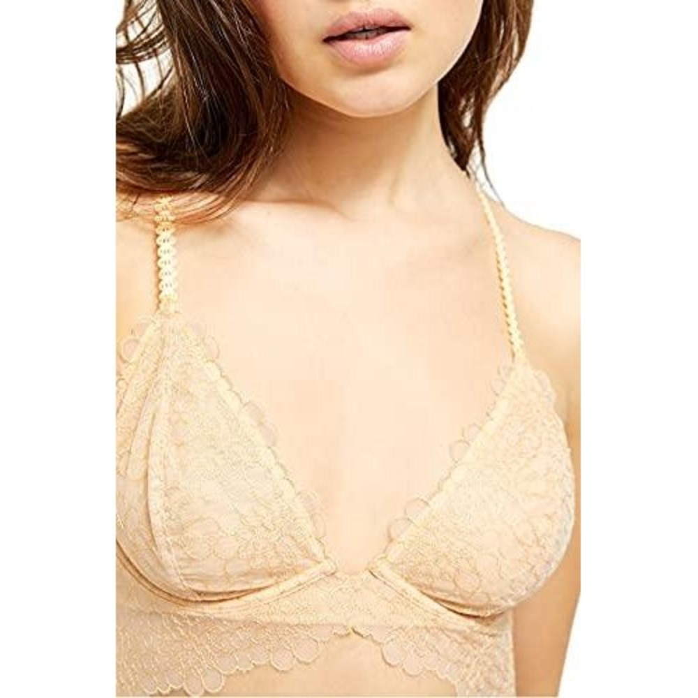 Free People Lucia Underwire Bra Wheat Sunset Gold Floral Lace OB1104627 32C
